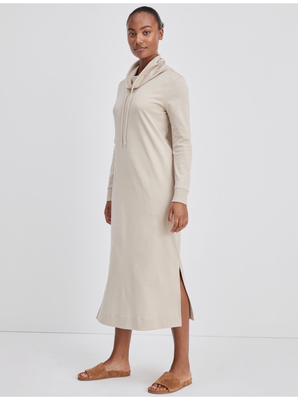 Talbots (Haven Well Within) Beige Organic Cotton Interlock Cowlneck Lounge Dress